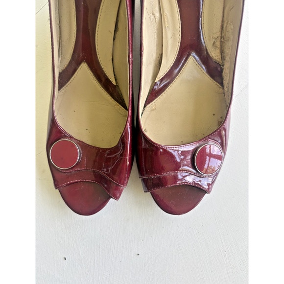 Naturalizer Bonna dark red patent open toe wedge heels shoes size 10 - Picture 4 of 9